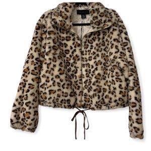 Cream and Brown Teddy Jacket with Leopard Print